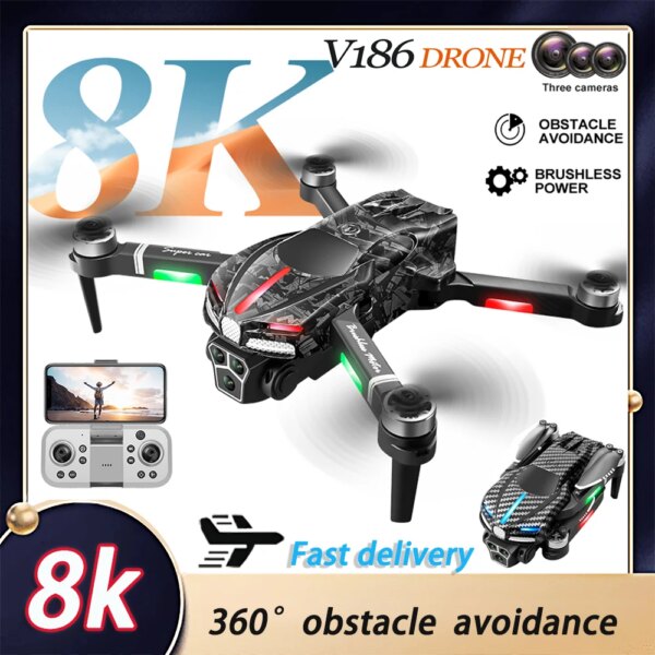 2024 New V186 Pro Drone Professional Brushless Motor 8K Dual Aerial Photography 5G GPS FPV Obstacle Avoidance Quadrotor RC9000M