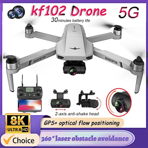 KF102 MAX Professional Drone 360° Laser Obstacle Avoidance GPS FPV Dual HD Camera UAV and Brushless Motor 5G WiFi RC Quadcopter