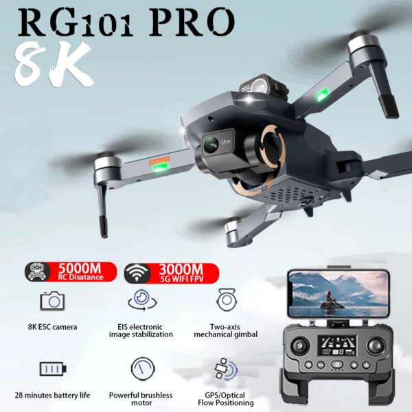 RG101 PRO professional drone GPS 3-axis gimbal 8K HD shooting helicopter intelligent obstacle avoidance WIFI RC airplane kid toy