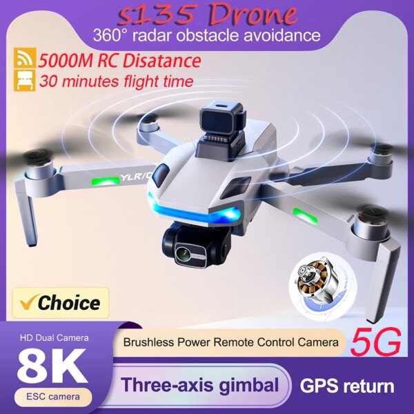 S135 Pro 5G 8K Professional Drone Camera  3-Axis Gimbal 360° Obstacle-avoiding Brushless Quadcopter Follow me GPS Drone Gift Toy