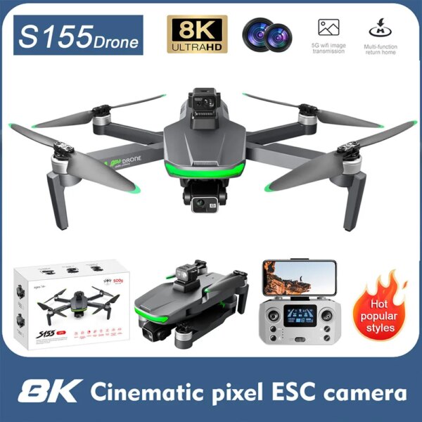 S155 Professional Drone HD 8K Dual Camera 5G FPV 3-axis Brushless Power GPS 360° Laser Obstacle Avoidance Quadcopter Drones Gift